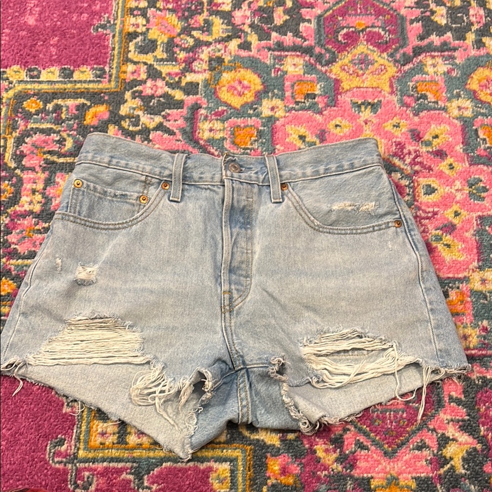 Levi's Blue Jean Shorts with Distressed Hem